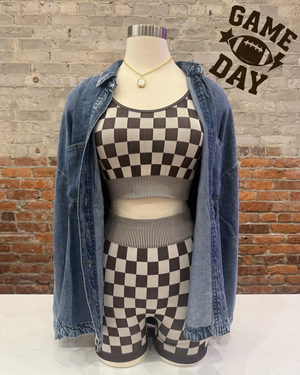 Checkmate Cropped Two Piece Set - Chocolate