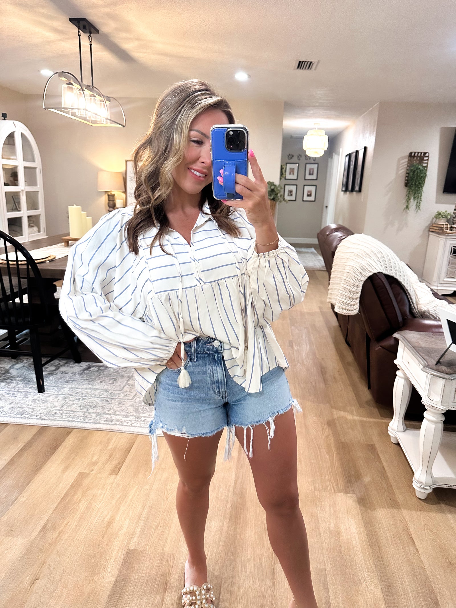 Wanting More Tie Front Striped Top - Blue