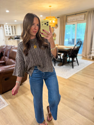 Lucia Washed Cable Knit Turtleneck Top