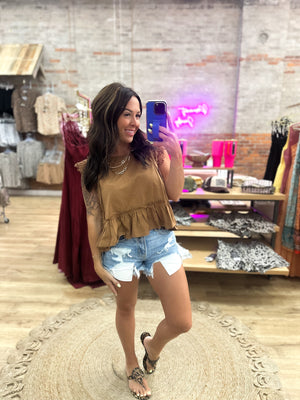 Mable Lace Trim Top - Cinnamon