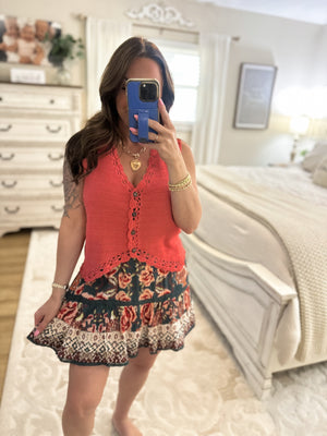 Braylee Crochet Sweater Vest - Coral