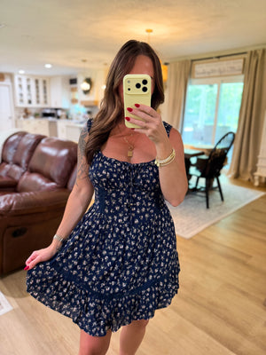 Ellie Tie Front Floral Printed Romper - Navy