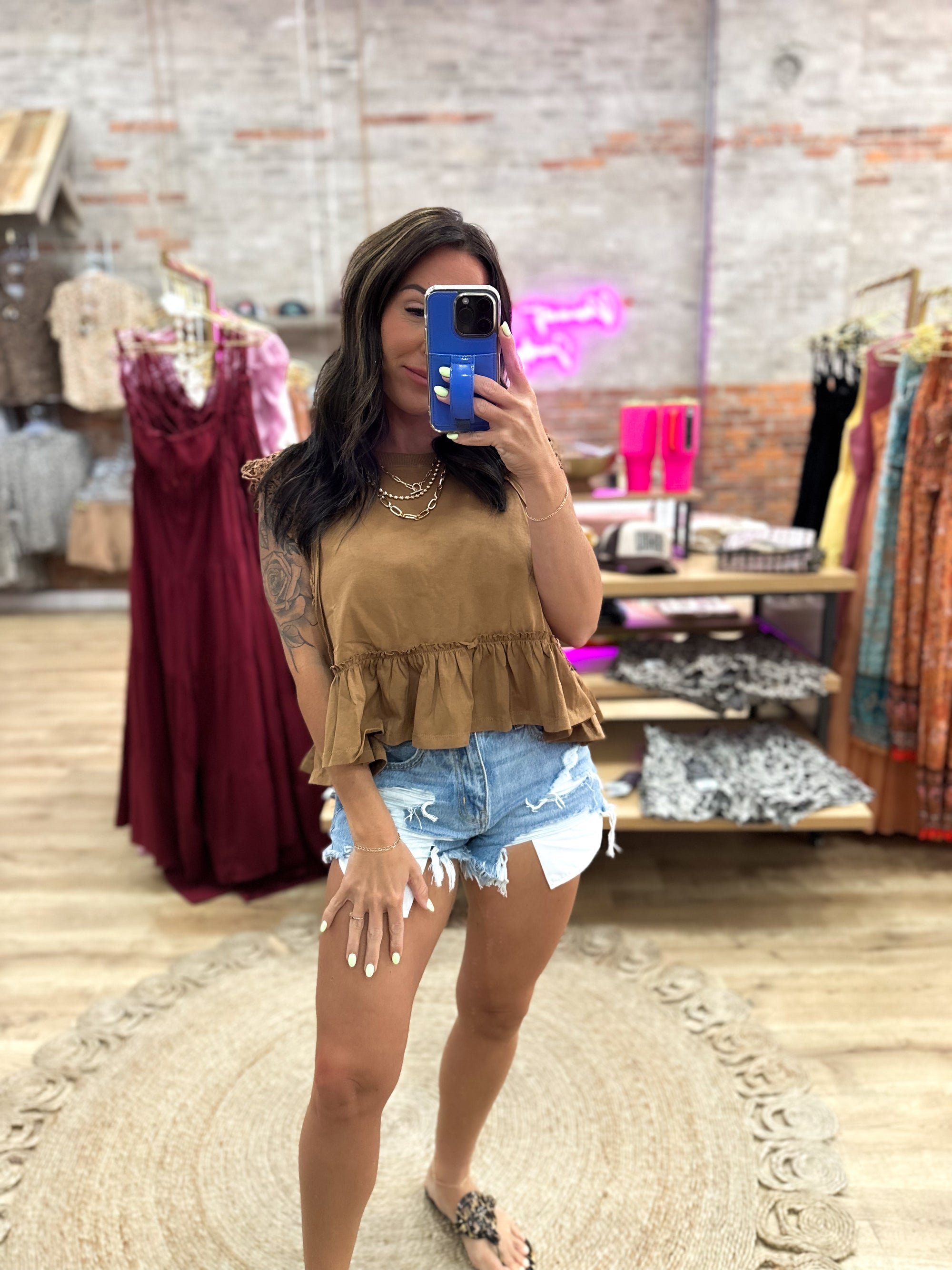 Mable Lace Trim Top - Cinnamon