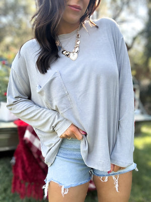 DOORBUSTER - Remi Ribbed Dolman Top - Sleet