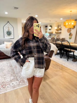 Noel Boxy Fit Plaid Button Down - Black