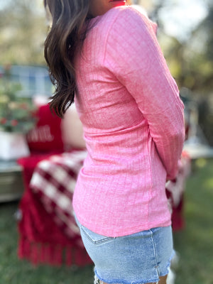 DOORBUSTER - Jackie Ribbed Long Sleeve Top - Fuchsia