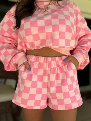 Larissa Checkered Print Shorts - Pink