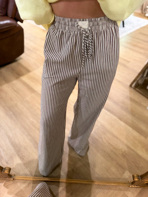 Cecelia Striped Linen Pants - Chocolate