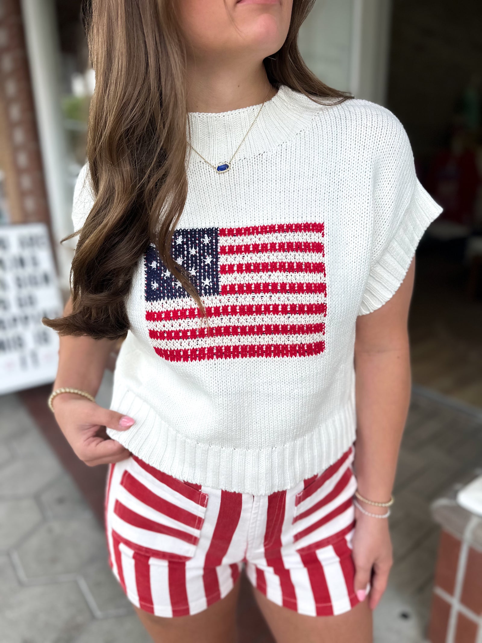 America Beauty Mock Neck Sweater Top - White