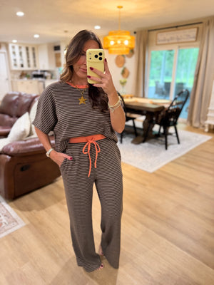 Rose Striped Knit Contrast Waist Pants