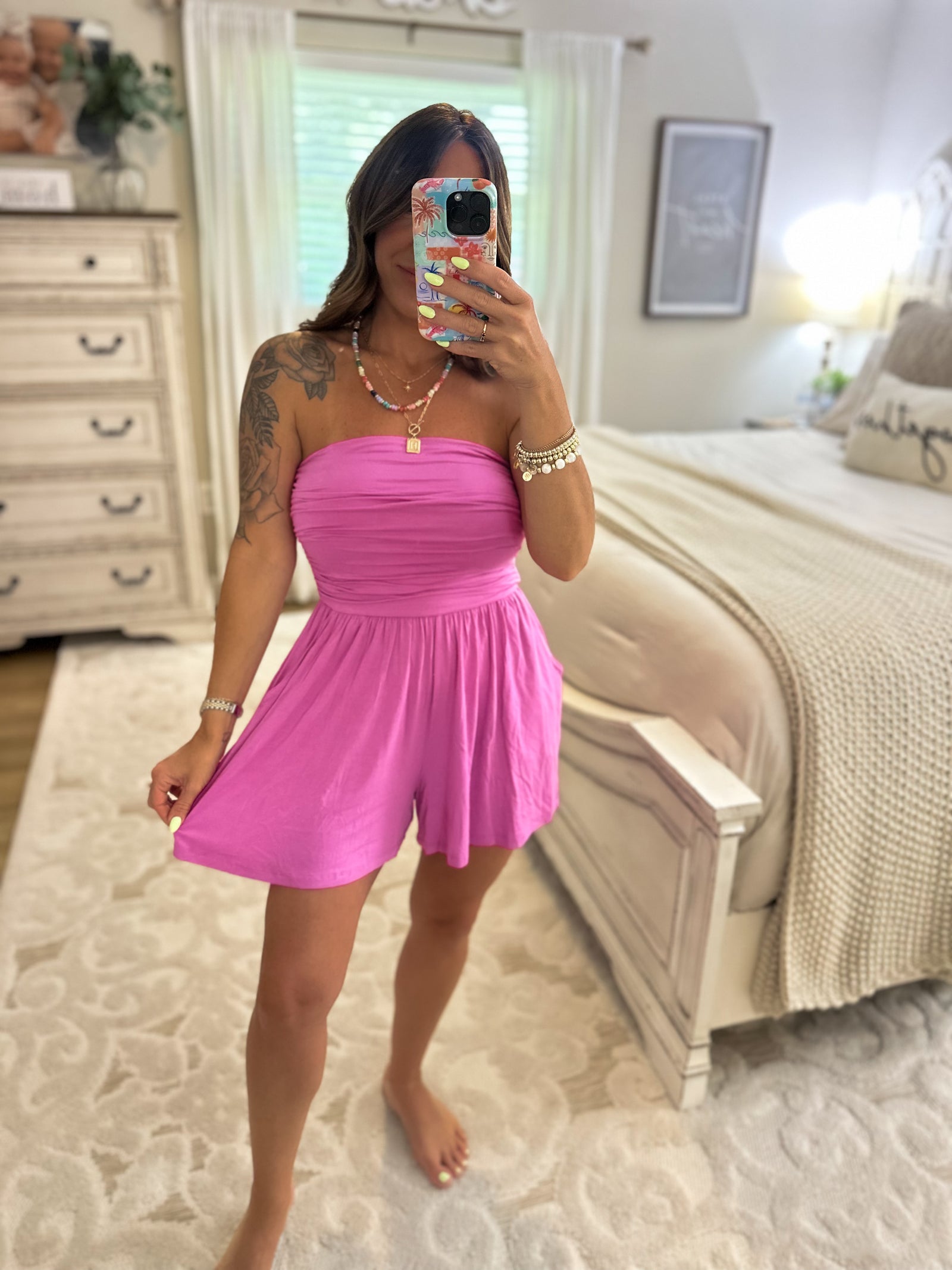 No Worries Strapless Romper - Purple