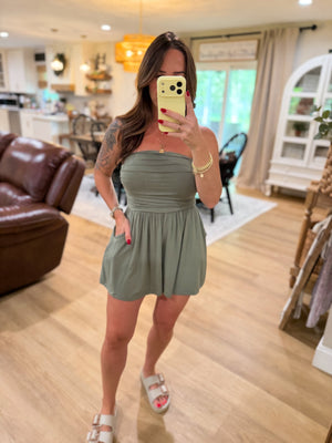 No Worries Strapless Romper - Olive