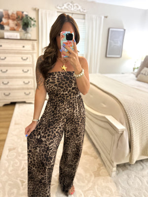 Cora Leopard Print Strapless Jumpsuit