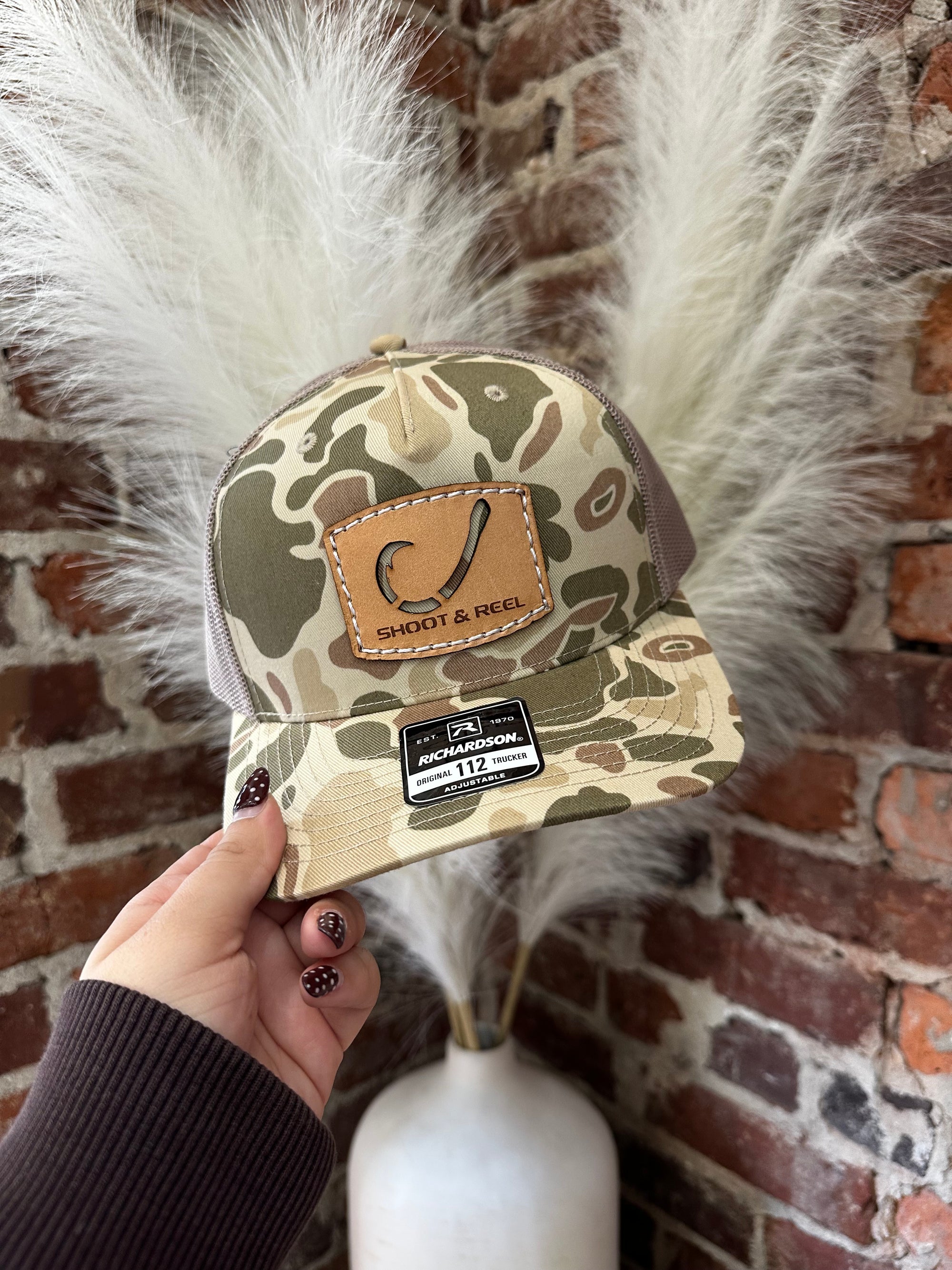 Harvest Duck Camo Hook Leather Patch Hat