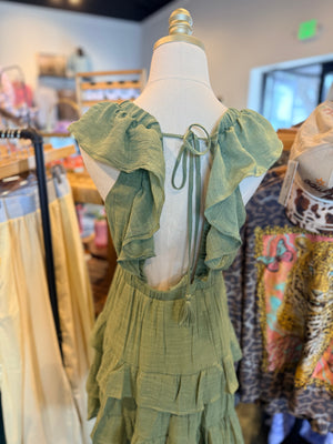 Finley Open Back Ruffle Dress - Fern