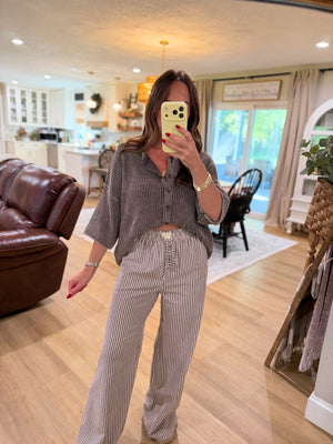 Cecelia Striped Linen Pants - Chocolate