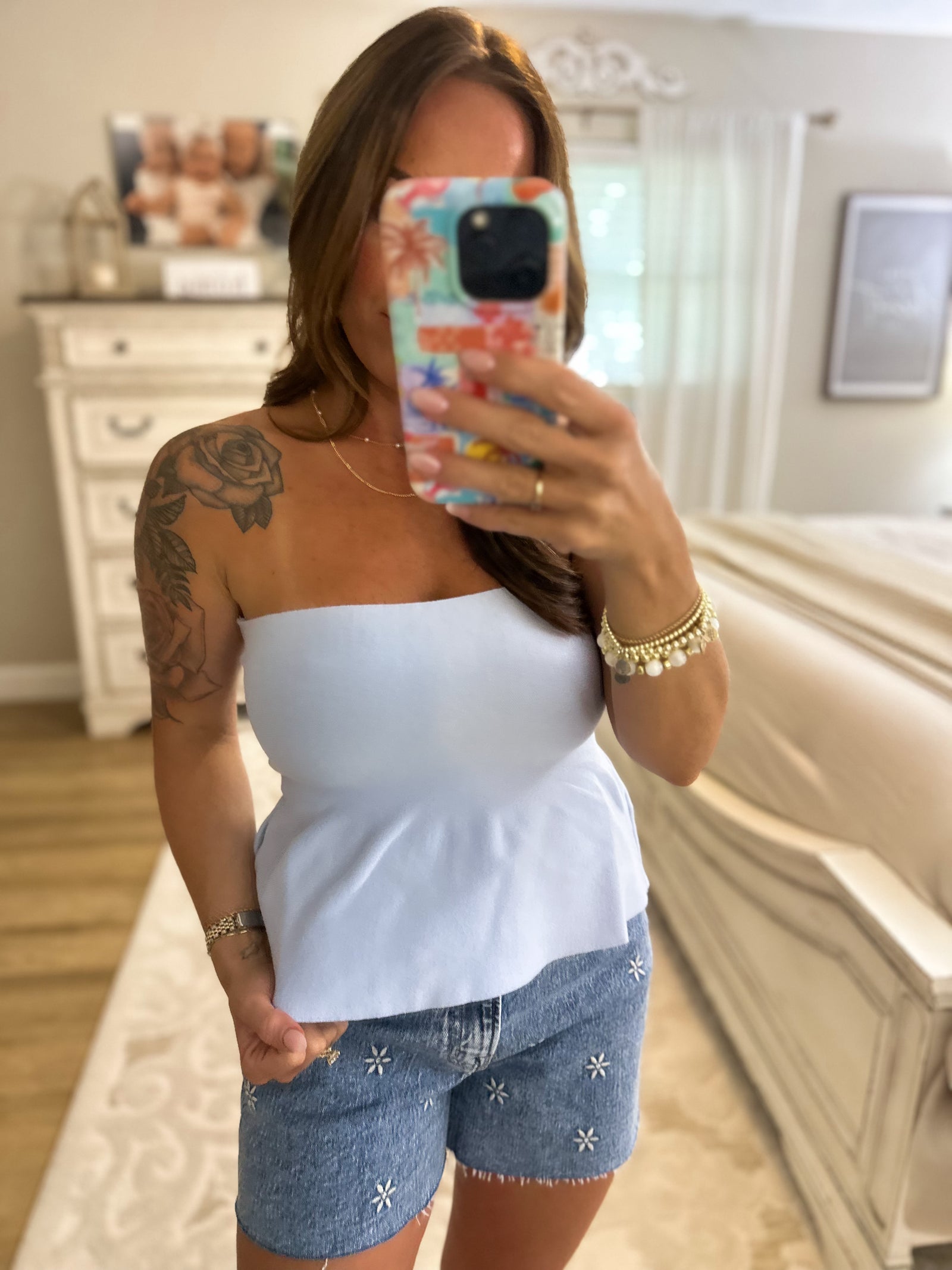 Kera Strapless Knit Peplum Top - Blue