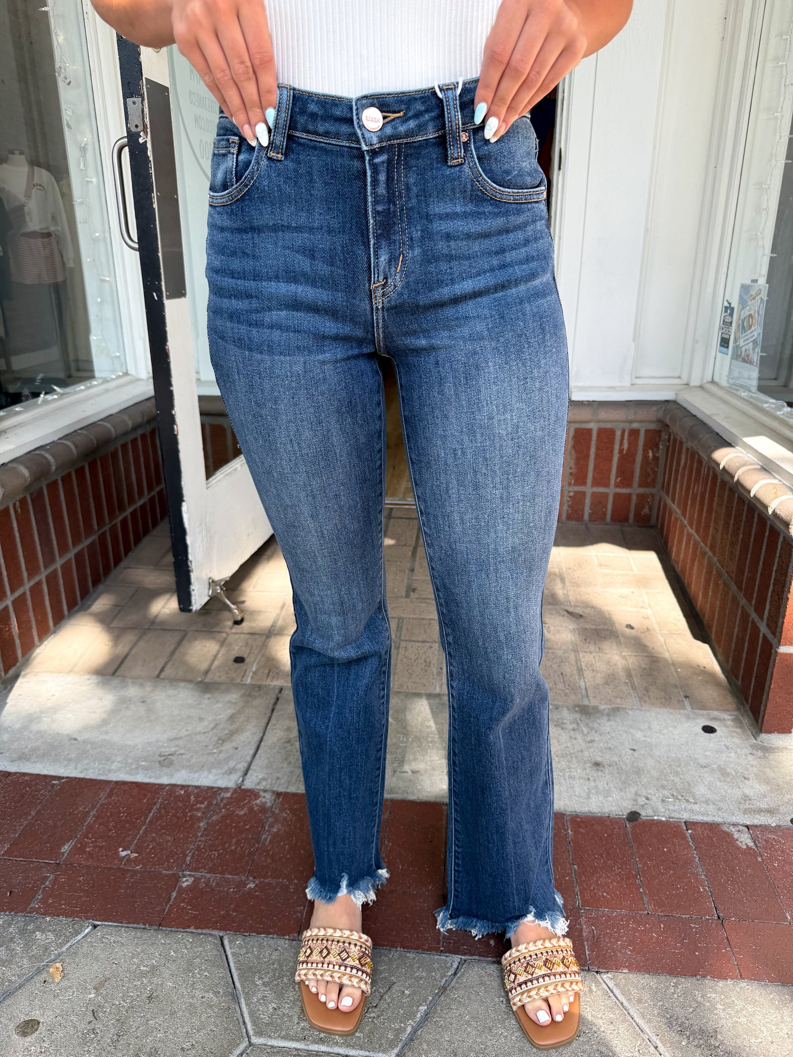 Beverly Mid Rise Frayed Flare Jeans