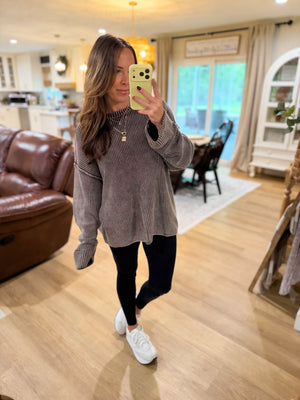 Wendy Washed Ribbed Folded Cuff Knit Sweater