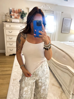 On My Terms Elastic Strap Tank - Beige