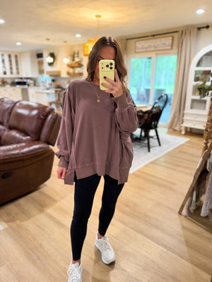 Jonnie Oversized Stone Washed Pullover - Brown
