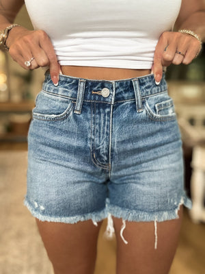 Gabriella High Rise Frayed Hem Denim Shorts