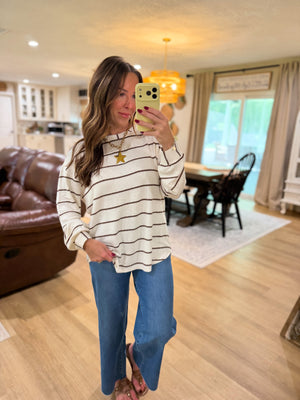 Faith Stripe Long Sleeve Dolman Sleeve Top - Ivory