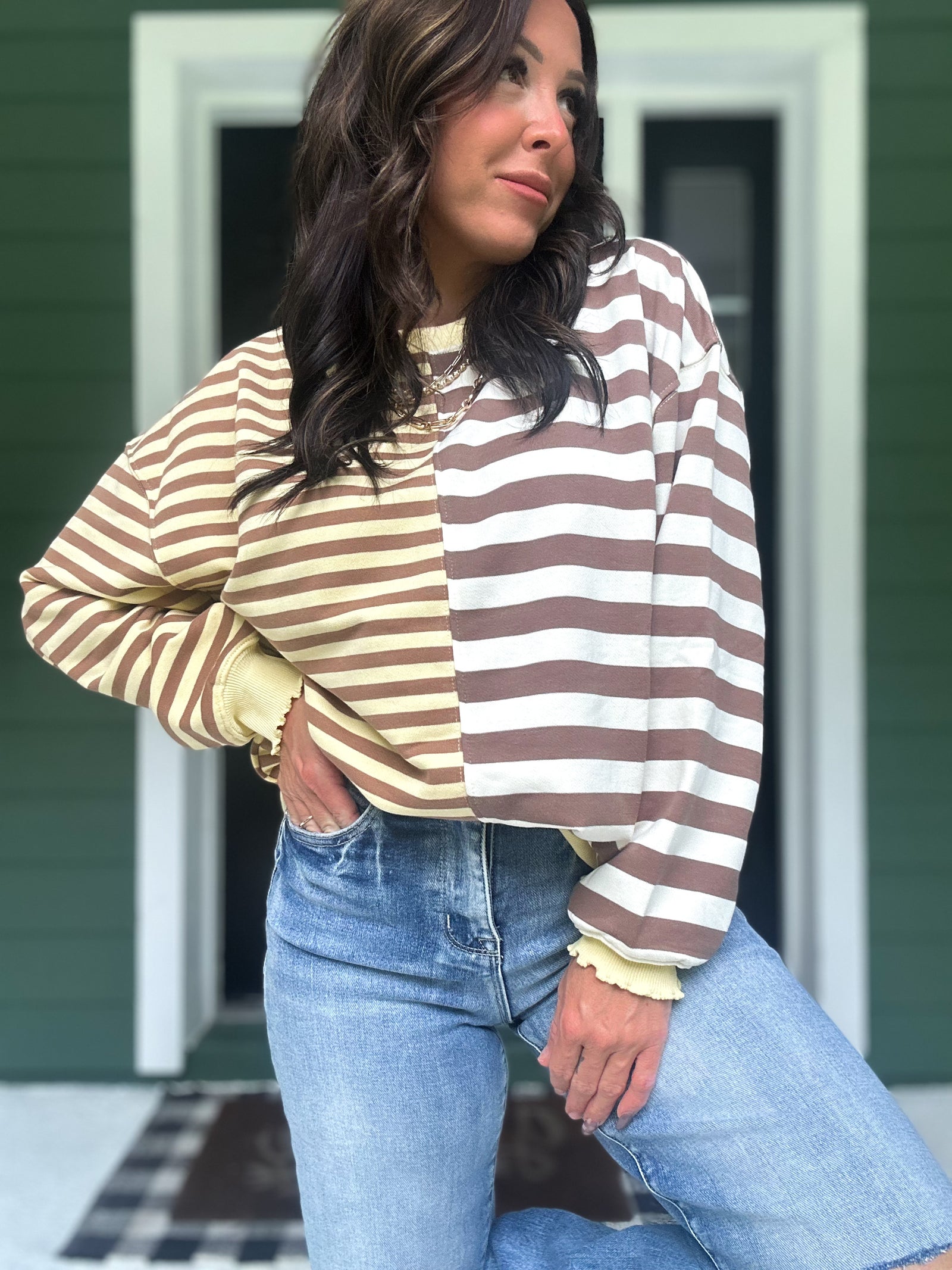Drea Contrast Striped French Terry Top - Yellow