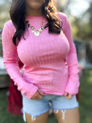 DOORBUSTER - Jackie Ribbed Long Sleeve Top - Fuchsia