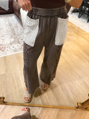 Paityn Mineral Washed Leopard & Lace Cropped Pants