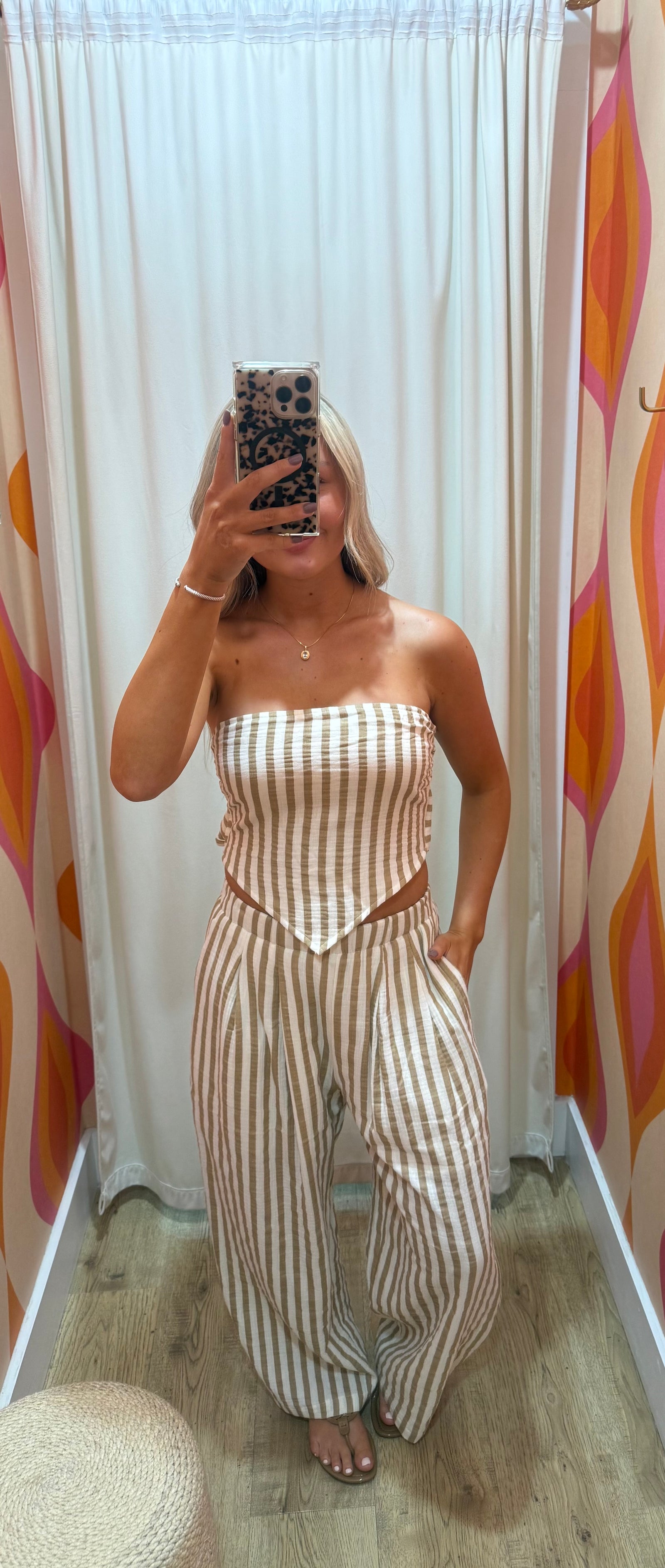 Goldie Striped Linen Barrel Pants