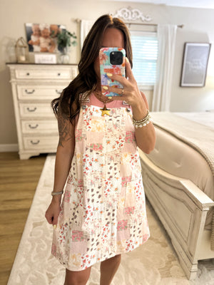 Pickin' Daisies Floral Patchwork Overall Mini Dress