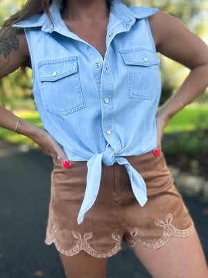 Country Roads Denim Tie-Up Top