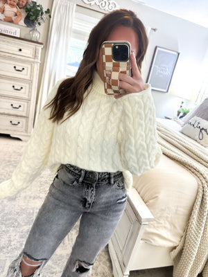 Hope Of It All Braided Turtle Neck Sweater - Ivory