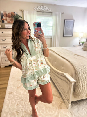 Abigail Floral Mallard Zip-Up Patchwork Top