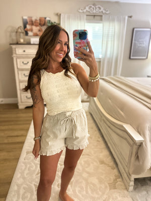 Landyn Striped Cotton Ruffle Shorts