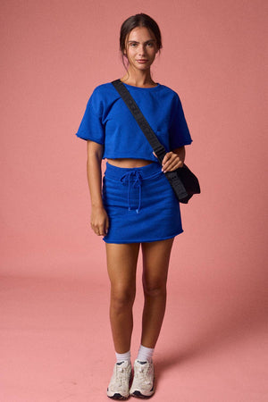 Nora Cropped Pocket Sweater Tee - Cobalt