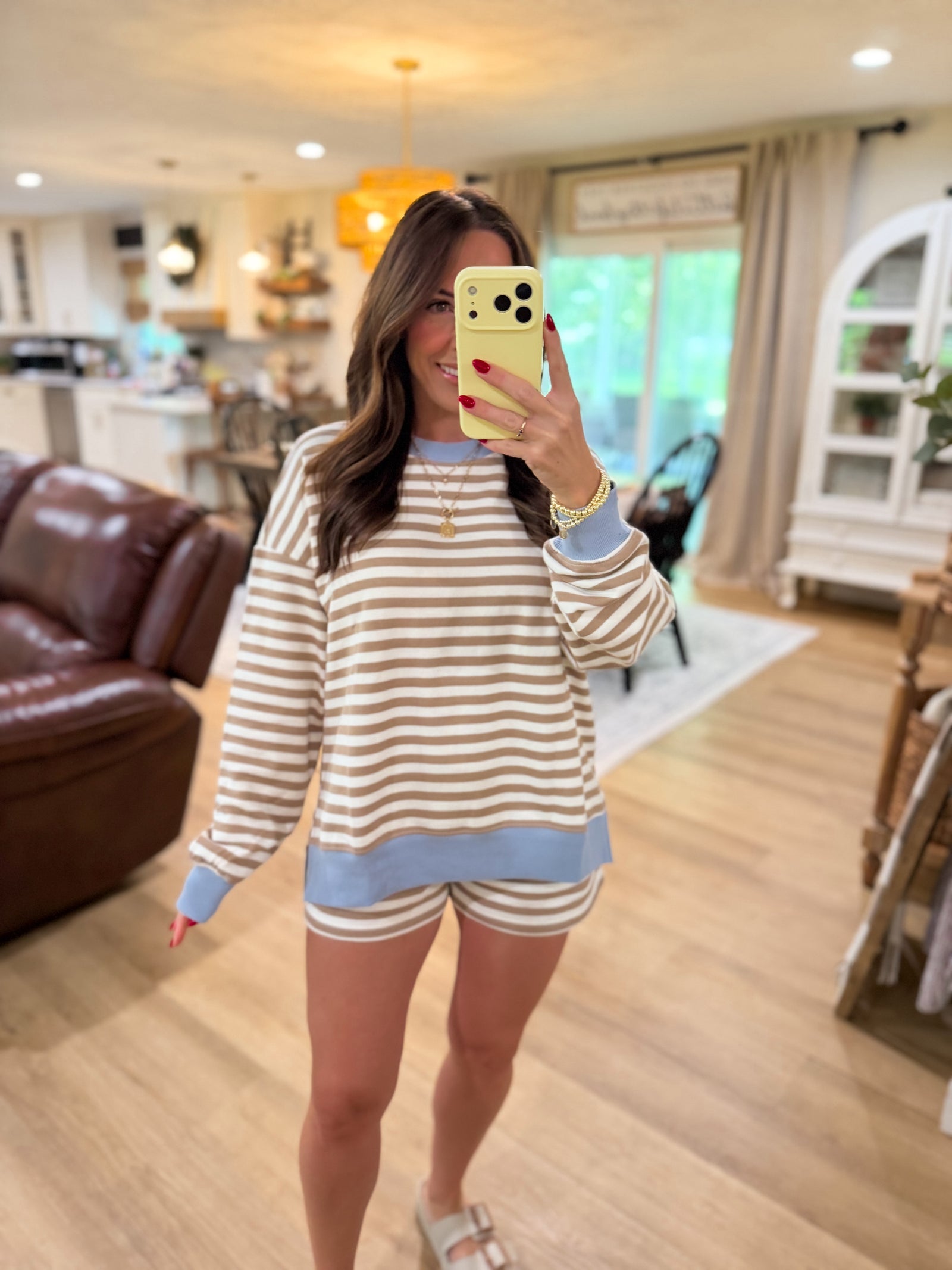 Lexi Striped Boxy Fit Crewneck - Baby Blue