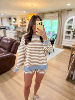 Lexi Striped Boxy Fit Crewneck - Baby Blue