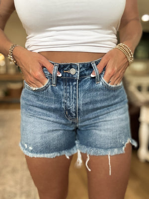 Gabriella High Rise Frayed Hem Denim Shorts