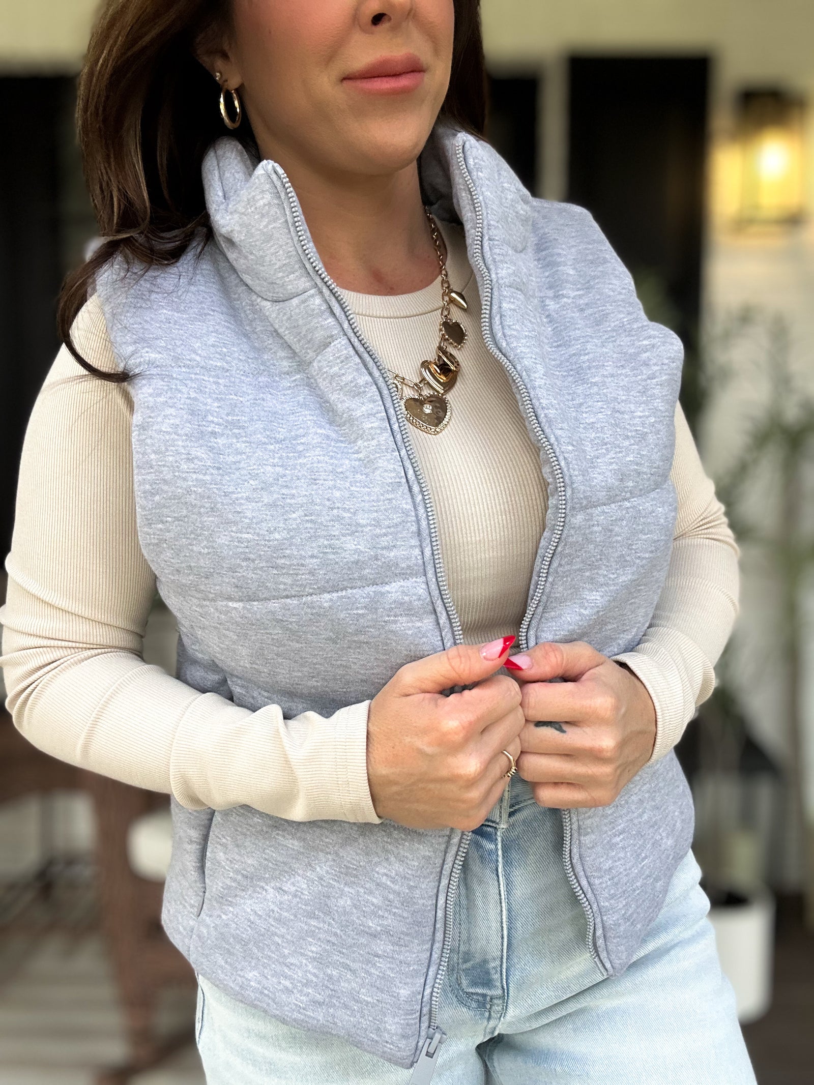 Quinn Classic Puffer Vest- Grey