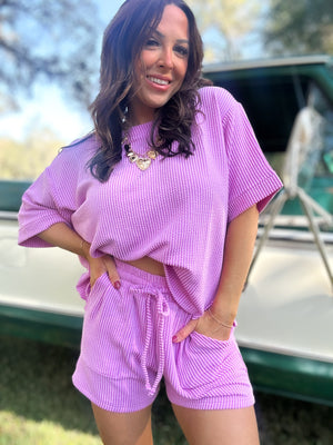 DOORBUSTER - Ali Ribbed Shorts - Spring Violet