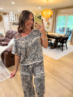 Addyson Mineral Washed Camo Off Shoulder Top