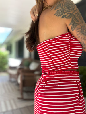 Darla Striped Jersey Knit Tube Top - Red