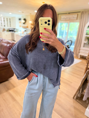 Vivian Acid Washed Oversized Sweater - Navy