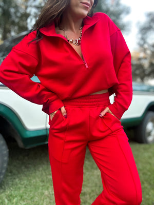 DOORBUSTER - Britt Half Zip Pullover - Ruby