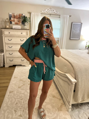 Nikki Oversized Striped Knit Top - Teal/Blush