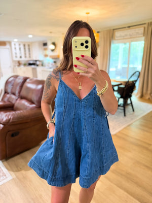 Camden Denim Flare Romper - Dark Denim