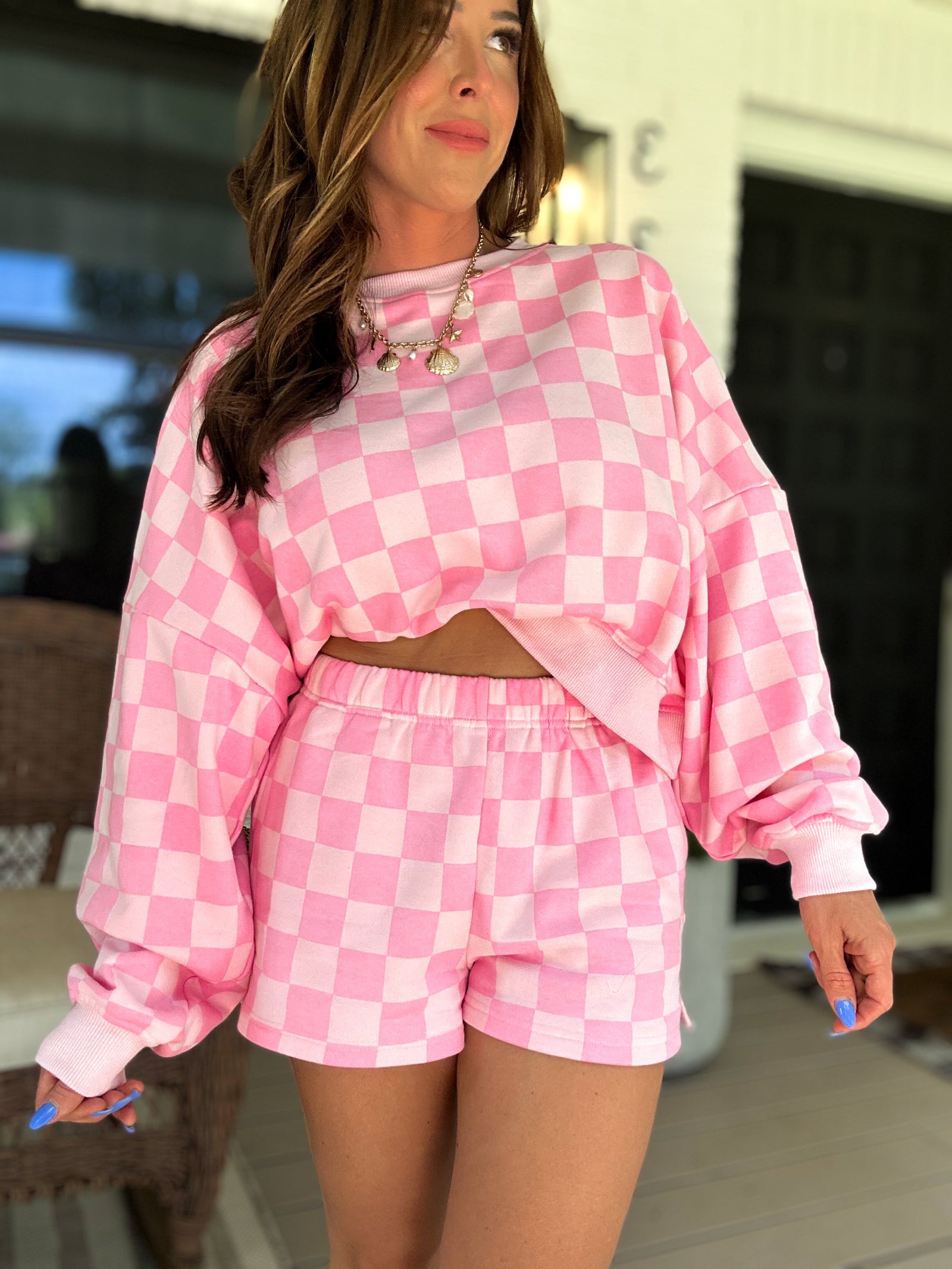 Larissa Checkered Print Shorts - Pink