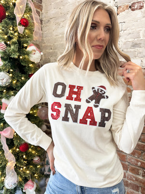 Oh Snap Sequin Gingerbread Embroidered Tee